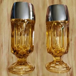 VINTAGE ANCHOR HOCKING FAIRFIELD AMBER SALT & PEPPER SHAKER SET 4.25"